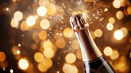 Champagne bottle with sparkling celebration.