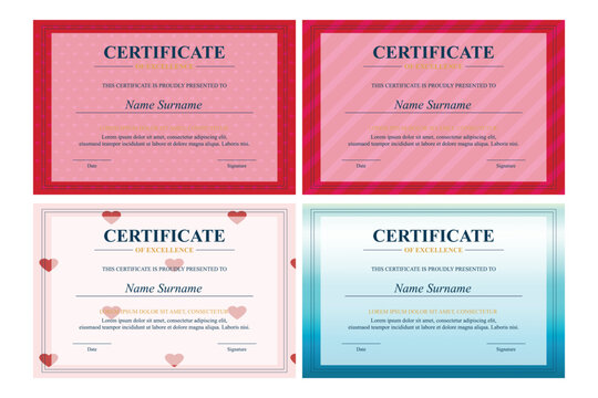 Four Red, Pink, & Blue Excellence Certificates