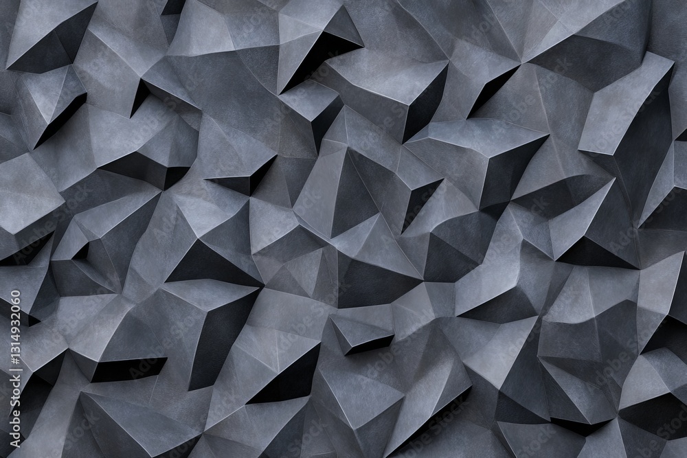 Poster dark abstract geometric surface with sharp angular facets forming an irregular three dimensional pat