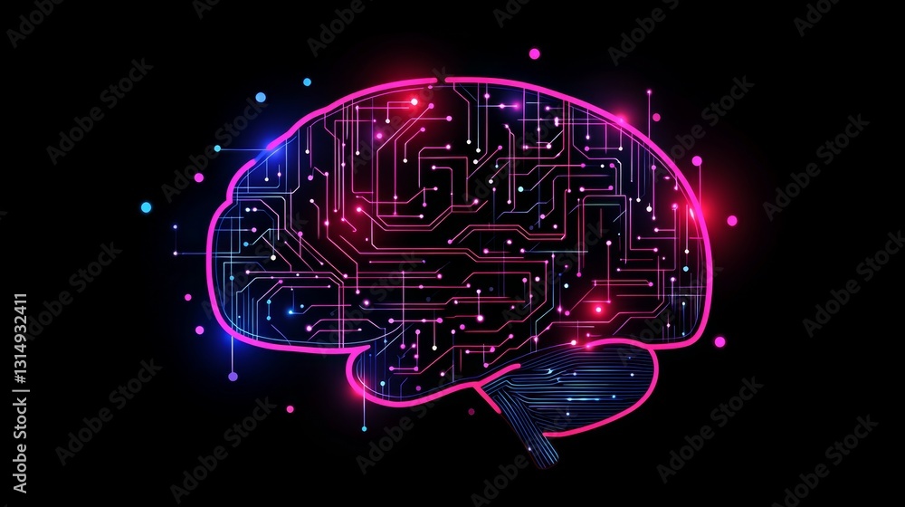 Aufkleber visualize ai brain circuitry futuristic lab digital art cybernetic environment close-up perspective 