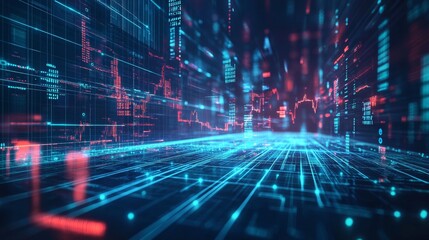 Innovative financial strategies futuristic city digital art virtual environment aesthetic perspective geometric design