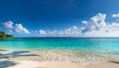 Fototapeta premium serene tropical beach paradise island scene sea sky sun sand blue view