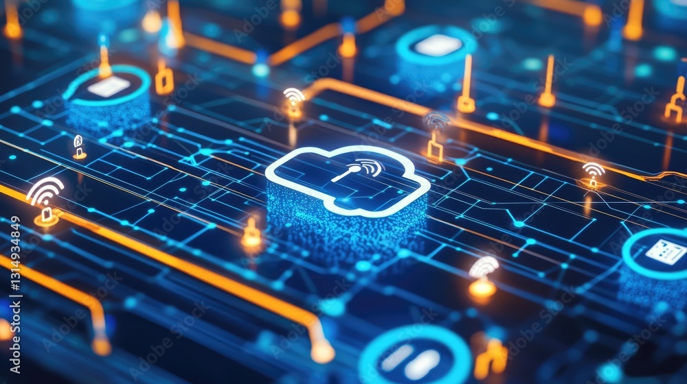 Poster Cloud-based network security system with encrypted pathways and AI protection.