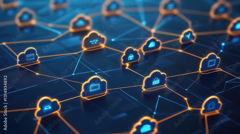 Poster cloud-based network security system with encrypted pathways and ai protection.