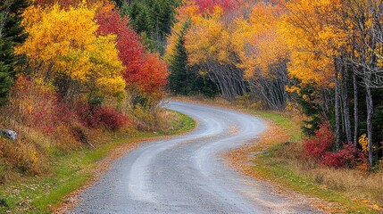 Obraz premium Colorful autumn foliage surrounding a winding mountain road.