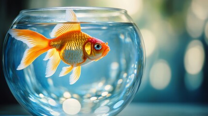 Goldfish swimming gracefully clear fishbowl visual art calm environment close-up perspective serenity and joy