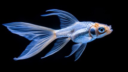 Graceful movement of a goldfish in a tranquil aquarium underwater scene visual art serene environment close-up perspective aesthetic beauty