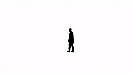 Obraz premium Minimalist Black Silhouette of Lone Figure on White Background - High Contrast Art
