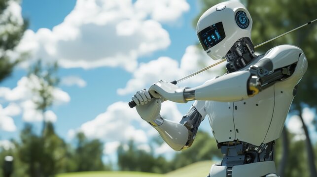Innovative golf robot utilizing high-tech sensors in modern golf courses technology showcase outdoor environment robotics and sports