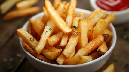 Delicious golden French fries in a bowl.