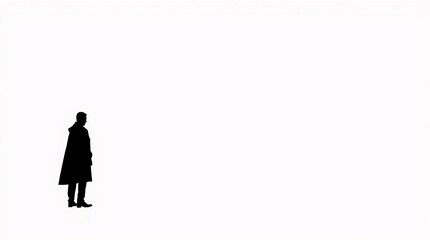 Minimalist Lone Figure Silhouette Against Bright White Background