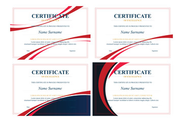 Four red-navy excellence certificates; white background
