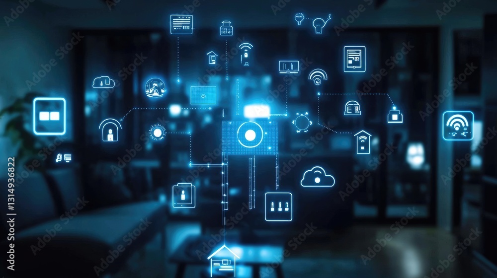 Poster connected smart devices forming an intelligent home automation network.