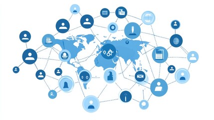 Corporate communication concept with connected dots forming a global network.