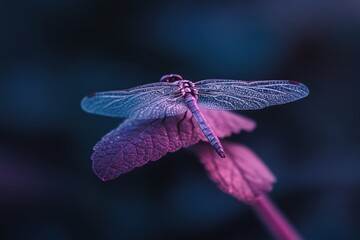 Dragonfly resting on leaf in vibrant lighting