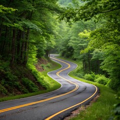 Fototapeta premium Curvy mountain road with greenery, cut out