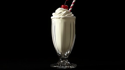 Delicious milkshake topped with cream and cherry.
