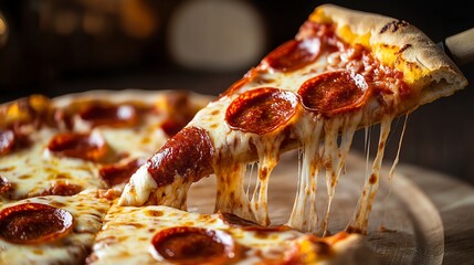Delicious pepperoni pizza with gooey cheese.