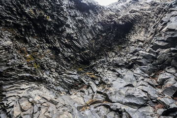 Basalt rock formations creating dramatic landscape in iceland