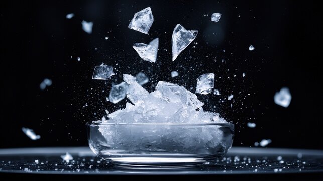 Exploding ice shards in slow motion with crystal-clear details