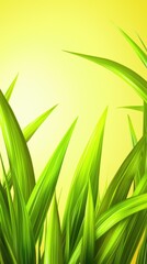 Fototapeta premium Vibrant green grass blades against yellow background; nature spring freshness