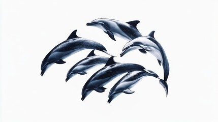 Naklejka premium Dolphins leaping playfully ocean wildlife photography marine environment aerial view group dynamics