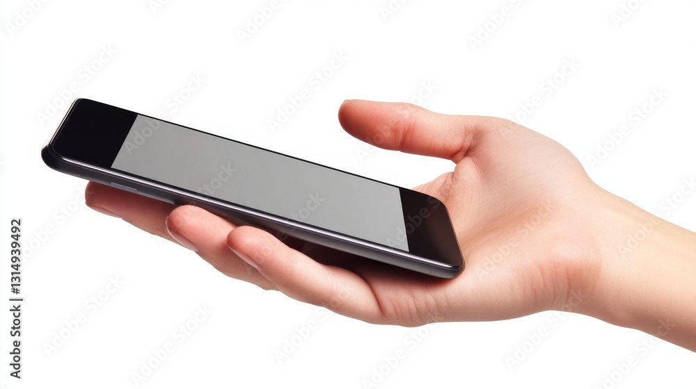 Poster user engaging with smartphone urban setting digital content modern environment close-up view glossy 