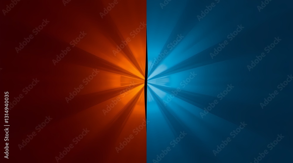 Poster divided spectrum: an abstract composition showcases a stark visual contrast, where vibrant orange an
