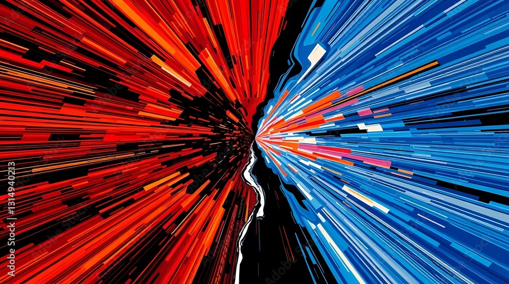 Aufkleber red and blue divide: a visually striking abstract composition showcasing a dynamic contrast between 
