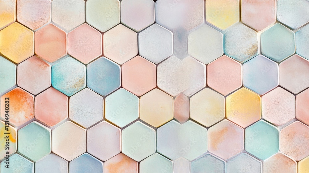 Poster creating a tranquil space hexagonal grid pattern digital art soft pastel colors home decor aesthetic