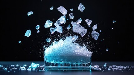 Exploding ice shards in slow motion with crystal-clear details