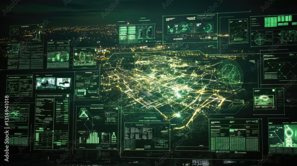 Poster digital map with real-time connections displaying a futuristic network.