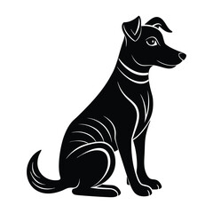 Sitting Dog with Upright Ears on White Background Silhouette for Stock Illustration