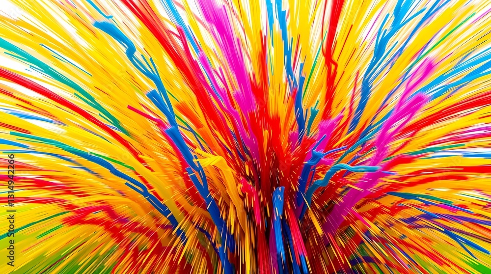 Poster burst of colors: a vibrant explosion of colorful lines radiates outwards, creating a dynamic and ene