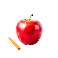 Fresh Red Apple and Cinnamon Sticks Isolated on Transparent Background, Clipping Path Included  
