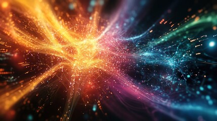 Abstract energy explosion, vibrant particles swirling in a dynamic display