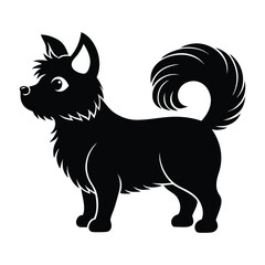 Small Dog Standing with Fluffy Tail Curled Up Silhouette for Pet Stock