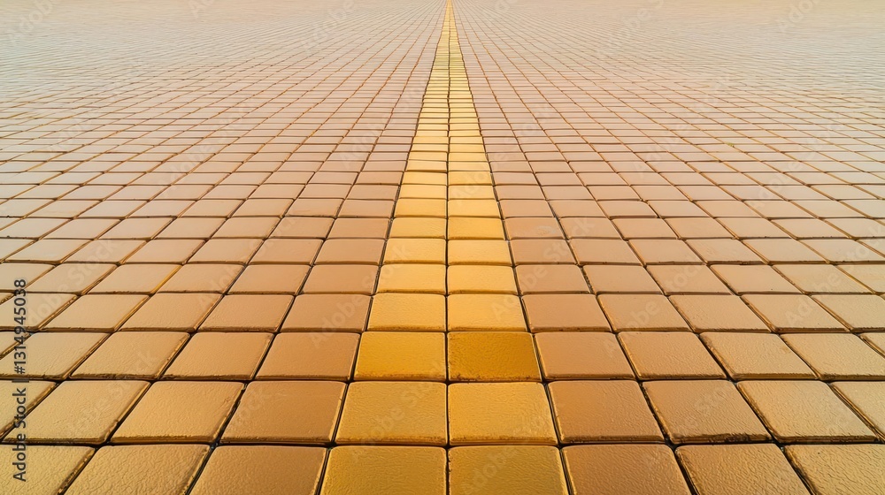 Poster isometric view of yellow square pavement tiles with perspective and repeating pattern