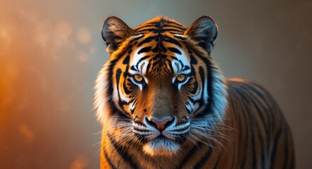 Majestic Tiger Staring Intently with Fiery Background Glow