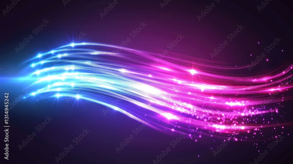 Poster fast and secure internet connection concept with glowing fiber optics.