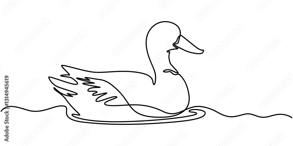 Aufkleber one continuous single line of wood duck swimming in river. famous bird line art isolated on white ba