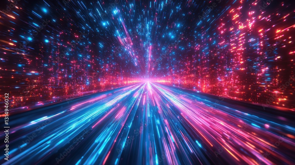 Aufkleber abstract light speed tunnel with flowing blue and red data streams