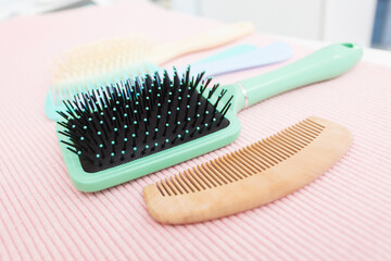 Hair comb and brush in bathroom