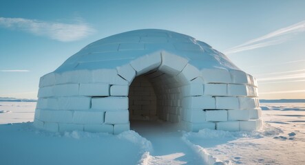 Arctic Igloo in Snowy Landscape Under Blue Sky