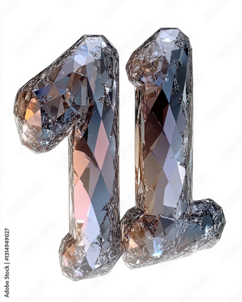 Aufkleber sparkling crystal number eleven on a white background faceted gem design number in elegant style