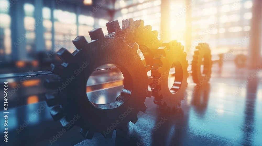 Aufkleber gears and cogs interconnected, symbolizing business strategy and efficiency.