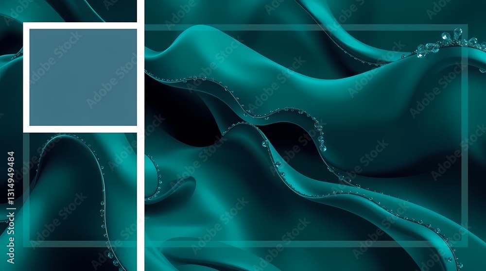 Aufkleber abstract teal textile with geometric frames: a captivating abstract image showcasing a flowing teal 