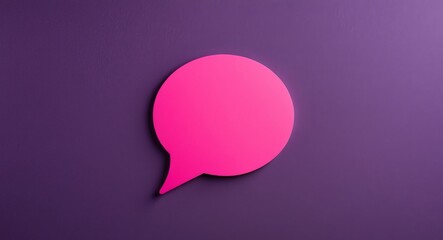 Pink speech bubble on a purple background.
