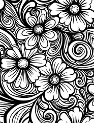 Obraz premium patterned swirls and flowers pages, coloring page, pattern, seamless, floral, flower, vector, wallpaper, design, art, illustration, texture, vintage, decoration, ornament, leaf, flowers, nature, black