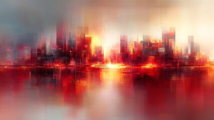 Naklejka premium Abstract cityscape sunrise reflection